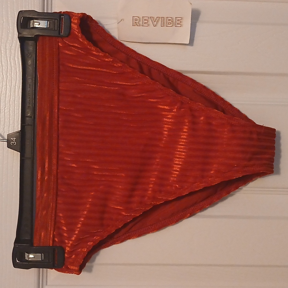 Dippin' Daisy's Vibrant Red Velour High-Waist Bikini Bottom Women's Small